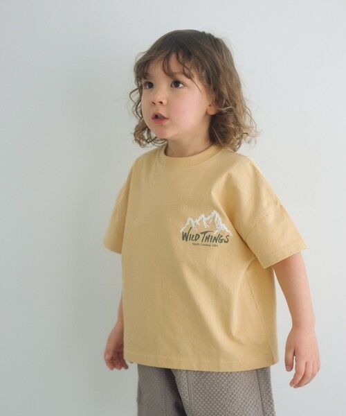 green label relaxing / グリーンレーベル リラクシング カットソー | 【別注】＜WILD THINGS＞ マウンテン ショートスリーブ Tシャツ / キッズ 110cm-130cm（YELLOW）