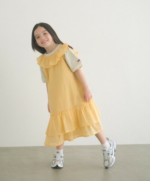 green label relaxing / グリーンレーベル リラクシング ロング・マキシ丈ワンピース | ドットフリルワンピース / キッズ 100cm-130cm（YELLOW）