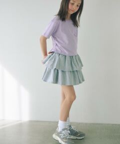 green label relaxing / グリーンレーベル リラクシング ショート・ハーフ・半端丈パンツ | ミニ裏毛 フリル キュロット（グレー）140cm-160cm