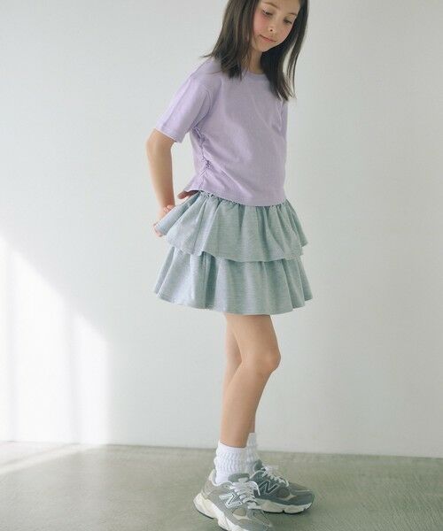green label relaxing / グリーンレーベル リラクシング ショート・ハーフ・半端丈パンツ | ミニ裏毛 フリル キュロット（グレー）140cm-160cm（MD.GRAY）