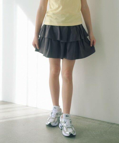 green label relaxing / グリーンレーベル リラクシング ショート・ハーフ・半端丈パンツ | ミニ裏毛 フリル キュロット（ダークグレー）140cm-160cm（DK.GRAY）