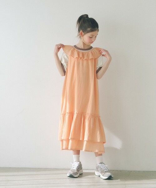 green label relaxing / グリーンレーベル リラクシング ロング・マキシ丈ワンピース | ドットフリルワンピース / キッズ 140cm-160cm（ORANGE）