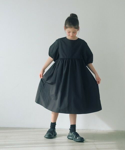 green label relaxing / グリーンレーベル リラクシング ロング・マキシ丈ワンピース | バックリボン タッサー ワンピース / キッズ 140cm-160cm（BLACK）