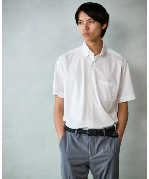 green label relaxing / グリーンレーベル リラクシング シャツ・ブラウス | A+ COOL Pトリコット シャドーストライプ スタンダード ボタンダウン 半袖 ドレスシャツ -ストレッチ・イージーアイロン・接触冷感・吸水速乾- | 詳細1