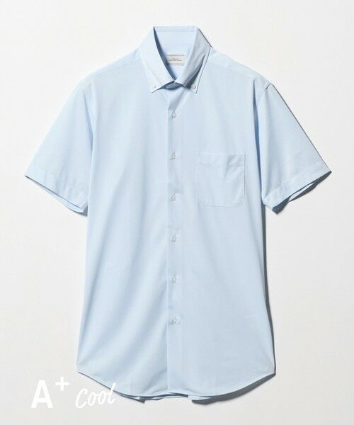 green label relaxing / グリーンレーベル リラクシング シャツ・ブラウス | A+ COOL Pトリコット シャドーストライプ スタンダード ボタンダウン 半袖 ドレスシャツ -ストレッチ・イージーアイロン・接触冷感・吸水速乾-（LT.BLUE）
