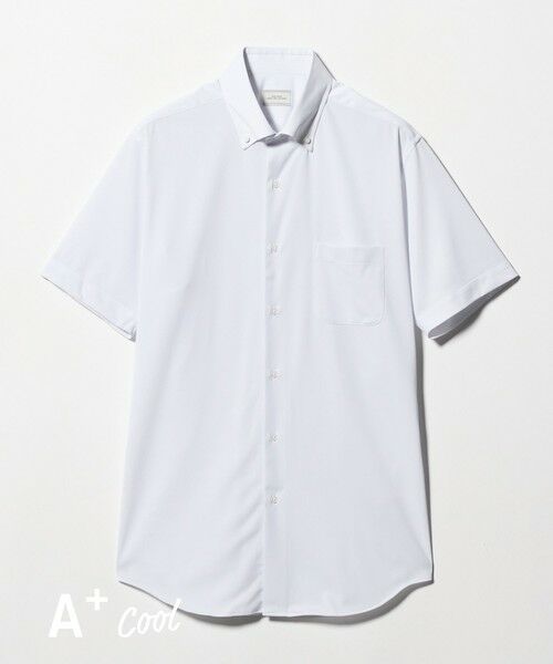 green label relaxing / グリーンレーベル リラクシング シャツ・ブラウス | A+ COOL Pトリコット ナローストライプ スタンダード ボタンダウン 半袖 ドレスシャツ -ストレッチ・イージーアイロン・接触冷感・吸水速乾-（LT.GRAY）