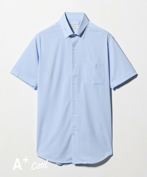 green label relaxing / グリーンレーベル リラクシング シャツ・ブラウス | A+ COOL Pトリコット ナローストライプ スタンダード ボタンダウン 半袖 ドレスシャツ -ストレッチ・イージーアイロン・接触冷感・吸水速乾-（LT.BLUE）