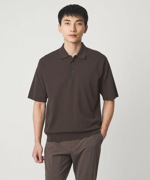 green label relaxing / グリーンレーベル リラクシング ポロシャツ | A+ プレーン 18G 半袖ニット ポロシャツ -ウォッシャブル-（DK.BROWN）