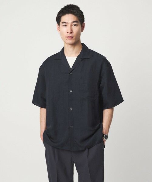 green label relaxing / グリーンレーベル リラクシング シャツ・ブラウス | ウォッシュド オープンカラー 半袖 シャツ（NAVY）