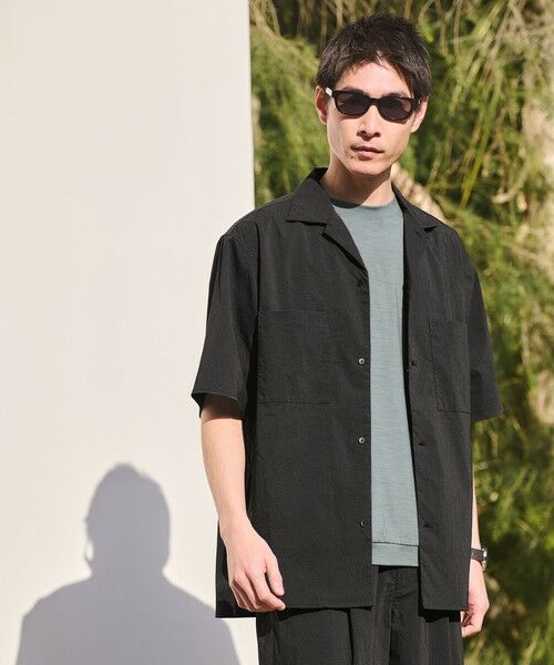 green label relaxing / グリーンレーベル リラクシング シャツ・ブラウス | WONDER CLOTH オープンカラー 3ポケット 半袖シャツ -ストレッチ・接触冷感・吸水速乾-（BLACK）