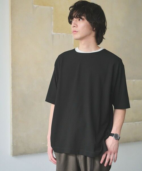 green label relaxing / グリーンレーベル リラクシング Tシャツ | KIVANC ノーカラー 半袖 Tシャツ（BLACK）
