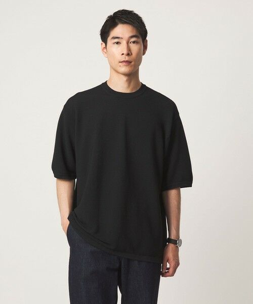 green label relaxing / グリーンレーベル リラクシング Tシャツ | ガーター ドローコード 半袖 クルーネック ニット -ウォッシャブル・UVカット・遮熱- | 詳細1