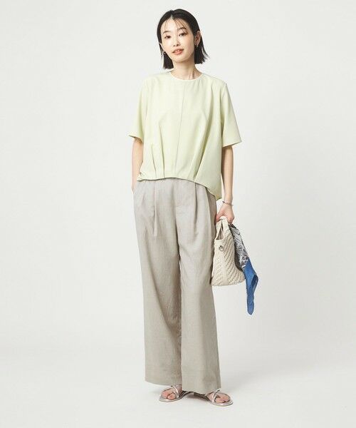 green label relaxing / グリーンレーベル リラクシング スラックス・ドレスパンツ | ［size SHORT/TALLあり］ライト リネンライク タック ワイドパンツ UVカット 通気性 | 詳細5