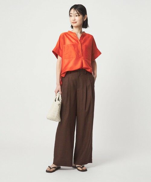 green label relaxing / グリーンレーベル リラクシング スラックス・ドレスパンツ | ［size SHORT/TALLあり］ライト リネンライク タック ワイドパンツ UVカット 通気性 | 詳細10