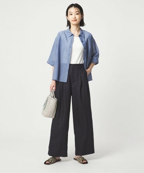 green label relaxing / グリーンレーベル リラクシング スラックス・ドレスパンツ | ［size SHORT/TALLあり］ライト リネンライク タック ワイドパンツ UVカット 通気性 | 詳細25