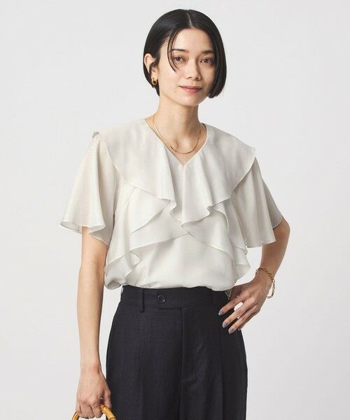 green label relaxing / グリーンレーベル リラクシング シャツ・ブラウス | ラッフル フレア ショートスリーブ ブラウス（NATURAL）