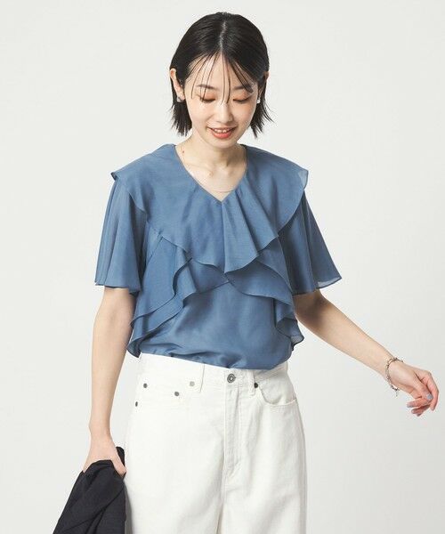 green label relaxing / グリーンレーベル リラクシング シャツ・ブラウス | ラッフル フレア ショートスリーブ ブラウス（ROYAL）
