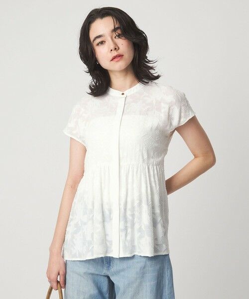 green label relaxing / グリーンレーベル リラクシング シャツ・ブラウス | カット ジャガード フレンチスリーブ ブラウス（WHITE）