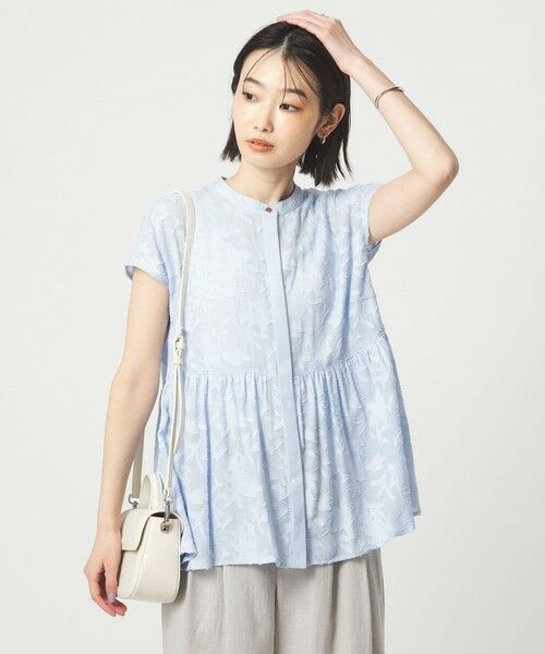 green label relaxing / グリーンレーベル リラクシング シャツ・ブラウス | カット ジャガード フレンチスリーブ ブラウス（LT.BLUE）
