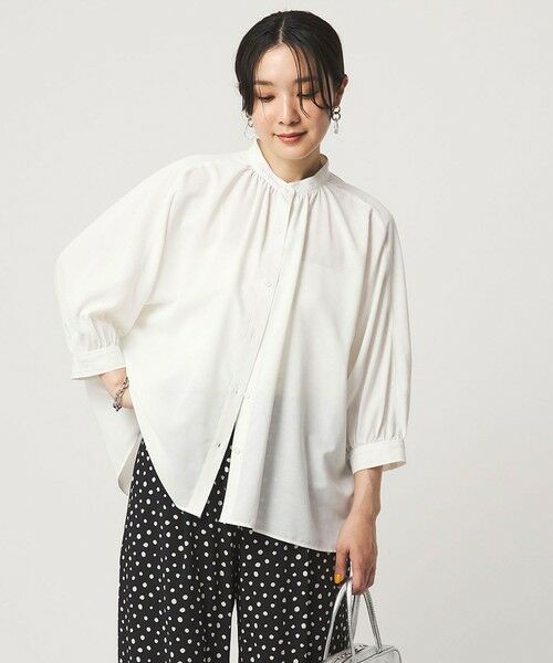 green label relaxing / グリーンレーベル リラクシング シャツ・ブラウス | 【WEB限定】＜at ease＞ノーカラー ギャザー ブラウス UVカット 通気性（WHITE）