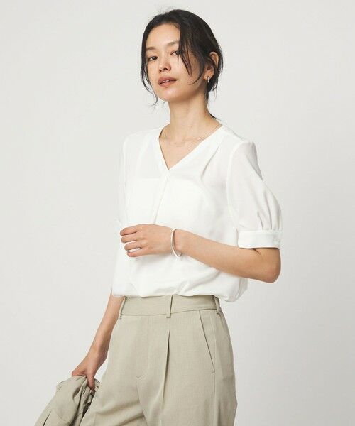 green label relaxing / グリーンレーベル リラクシング シャツ・ブラウス | Vネック ショートスリーブ ブラウス マシンウォッシャブル | 詳細1