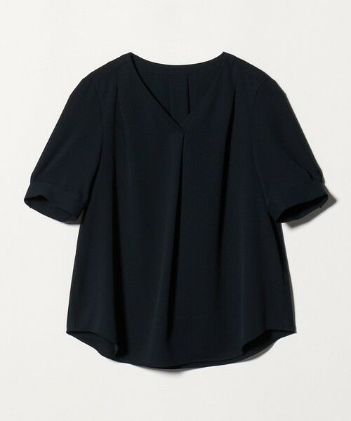 green label relaxing / グリーンレーベル リラクシング シャツ・ブラウス | Vネック ショートスリーブ ブラウス マシンウォッシャブル（NAVY）