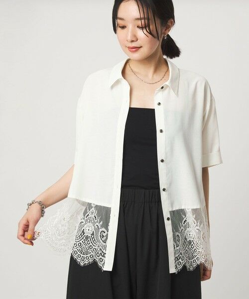 green label relaxing / グリーンレーベル リラクシング シャツ・ブラウス | 【WEB限定】＜at ease＞スソ レース ブラウス UVカット 通気性（WHITE）