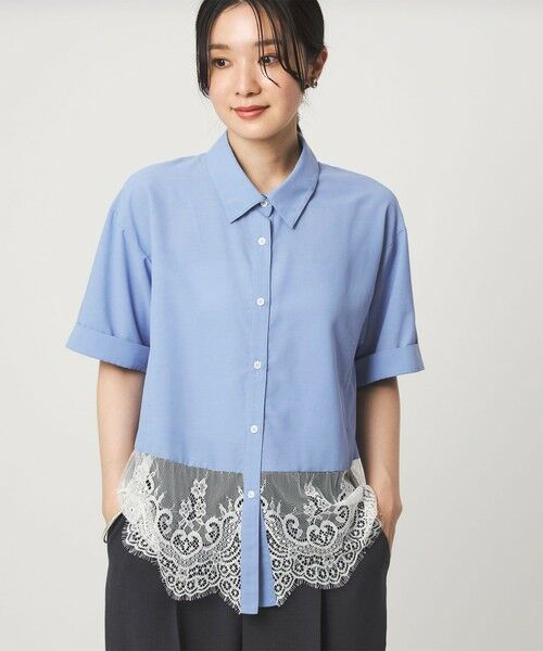 green label relaxing / グリーンレーベル リラクシング シャツ・ブラウス | 【WEB限定】＜at ease＞スソ レース ブラウス UVカット 通気性（COBALT）