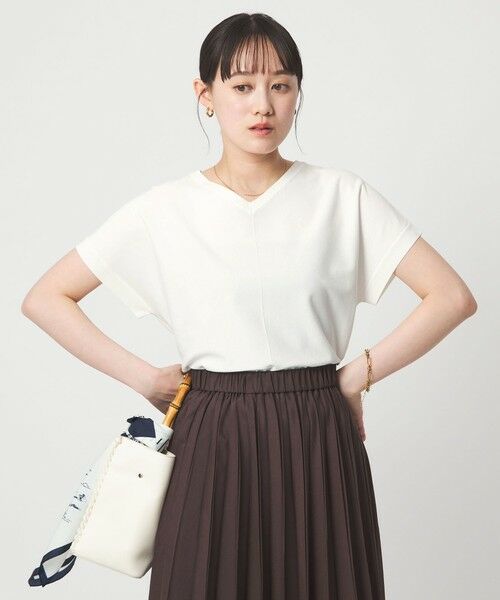 green label relaxing / グリーンレーベル リラクシング ニット・セーター | Vネック プルオーバー ニット ウォッシャブル 接触冷感 UVカット（WHITE）