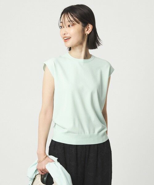 green label relaxing / グリーンレーベル リラクシング ニット・セーター | フレンチスリーブ ニット ウォッシャブル 接触冷感 UVカット（LIME）