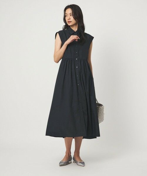 green label relaxing / グリーンレーベル リラクシング ロング・マキシ丈ワンピース | エリキリカエ フレンチスリーブ ワンピース（NAVY）