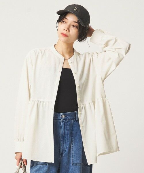 green label relaxing / グリーンレーベル リラクシング シャツ・ブラウス | ［size SHORTあり］ペプラム ブラウス マシンウォッシャブル 吸水速乾 通気性 UVカット（OFF WHITE）
