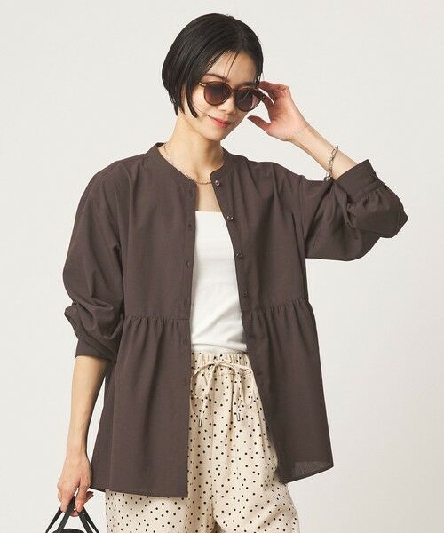green label relaxing / グリーンレーベル リラクシング シャツ・ブラウス | ［size SHORTあり］ペプラム ブラウス マシンウォッシャブル 吸水速乾 通気性 UVカット（DK.BROWN）
