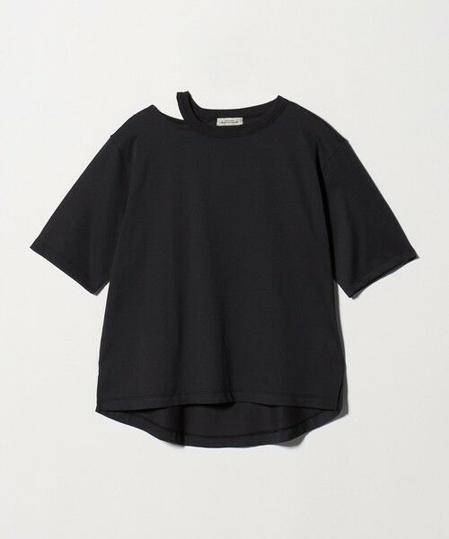 green label relaxing / グリーンレーベル リラクシング カットソー | デコルテスリット Tシャツ 吸水速乾（BLACK）