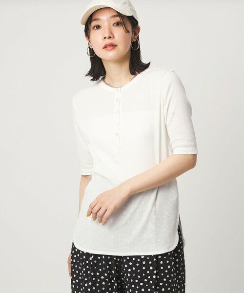 green label relaxing / グリーンレーベル リラクシング カットソー | 【WEB限定】＜at ease＞シアーテレコ ヘンリーネック ショートスリーブ カットソー（WHITE）