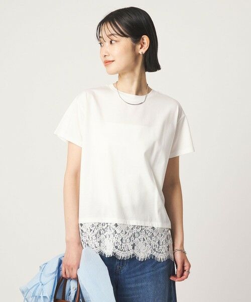 green label relaxing / グリーンレーベル リラクシング Tシャツ | スソ レース ショートスリーブ カットソー（OFF WHITE）