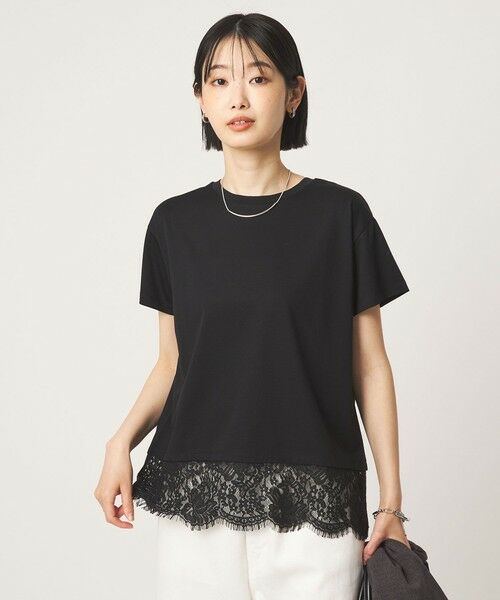 green label relaxing / グリーンレーベル リラクシング Tシャツ | スソ レース ショートスリーブ カットソー（BLACK）