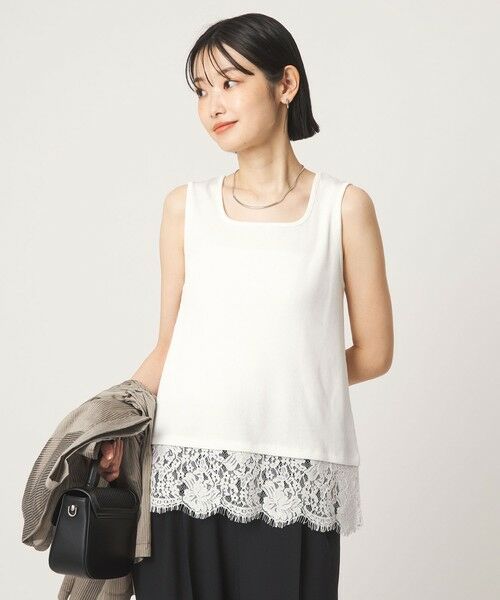 green label relaxing / グリーンレーベル リラクシング タンクトップ | スソ レース タンクトップ(OFF WHITE)