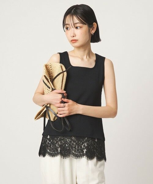 green label relaxing / グリーンレーベル リラクシング タンクトップ | スソ レース タンクトップ(BLACK)
