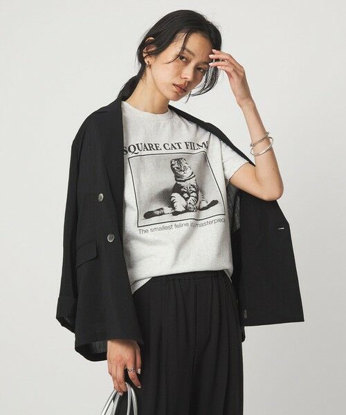 green label relaxing / グリーンレーベル リラクシング カットソー | 【別注】＜SQUARE CATFILMS＞フォトプリント Tシャツ（LT.GRAY）