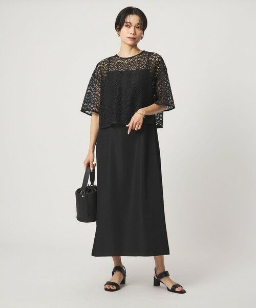 green label relaxing / グリーンレーベル リラクシング ロング・マキシ丈ワンピース | レースブラウス×キャミソールワンピース セット(BLACK)