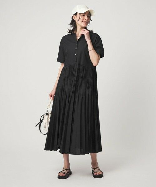 green label relaxing / グリーンレーベル リラクシング ロング・マキシ丈ワンピース | ［size SHORT/TALLあり］ワッシャー プリーツ ショートスリーブ ワンピース（BLACK）