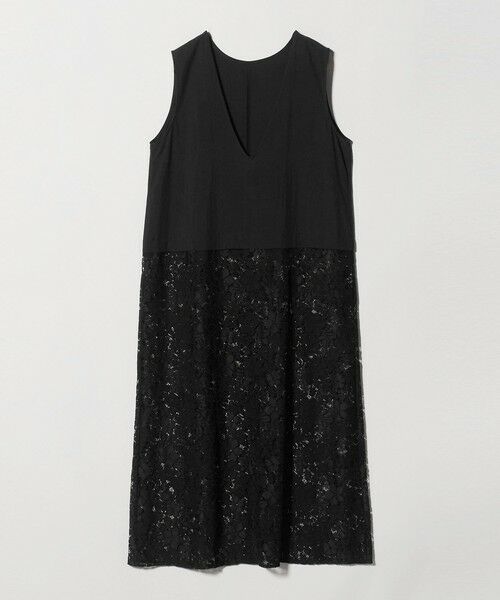 green label relaxing / グリーンレーベル リラクシング ロング・マキシ丈ワンピース | レース ドッキング ワンピース（BLACK）