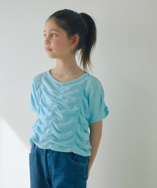 green label relaxing / グリーンレーベル リラクシング カットソー | 【WEB限定】シャーリング Tシャツ / キッズ 100cm-160cm(LT.BLUE)