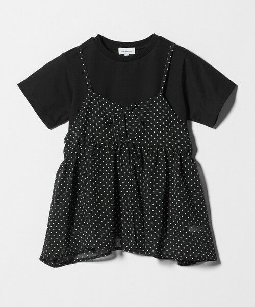 green label relaxing / グリーンレーベル リラクシング カットソー | ドット シフォン キャミソール Tシャツ セット / キッズ 100cm-130cm(BLACK)