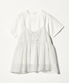 green label relaxing / グリーンレーベル リラクシング カットソー | ドット シフォン キャミソール Tシャツ セット / キッズ 140cm-160cm