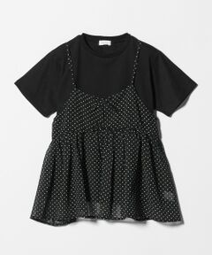 green label relaxing / グリーンレーベル リラクシング カットソー | ドット シフォン キャミソール Tシャツ セット / キッズ 140cm-160cm