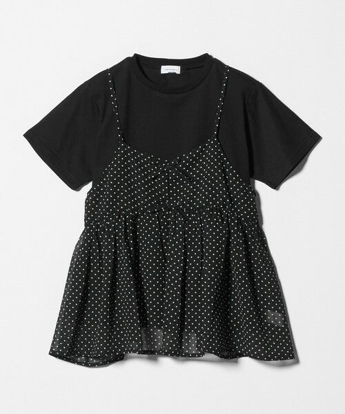 green label relaxing / グリーンレーベル リラクシング カットソー | ドット シフォン キャミソール Tシャツ セット / キッズ 140cm-160cm(BLACK)