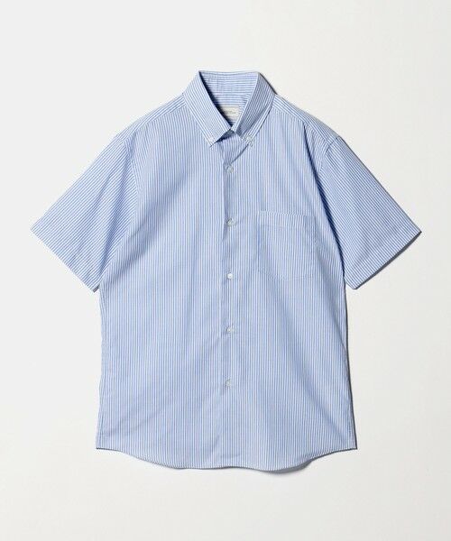 green label relaxing / グリーンレーベル リラクシング シャツ・ブラウス | エブリット TC パナマ ストライプ スタンダード ボタンダウン ショートスリーブ シャツ -イージーアイロン・通気性-（COBALT）