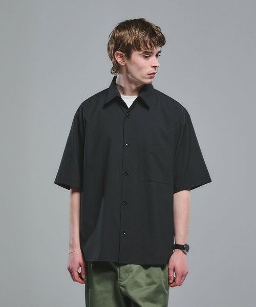 green label relaxing / グリーンレーベル リラクシング シャツ・ブラウス | Dot Air ボックス レギュラーカラー 半袖 シャツ -ストレッチ-(BLACK)